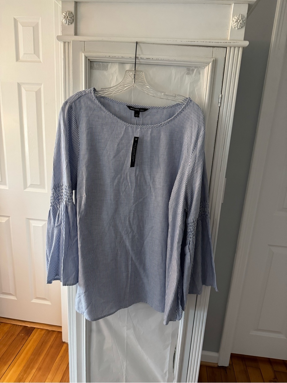 NWT Zac & Rachel French Blue and White Pinstripe Bell-Sleeve Tunic Size 2X